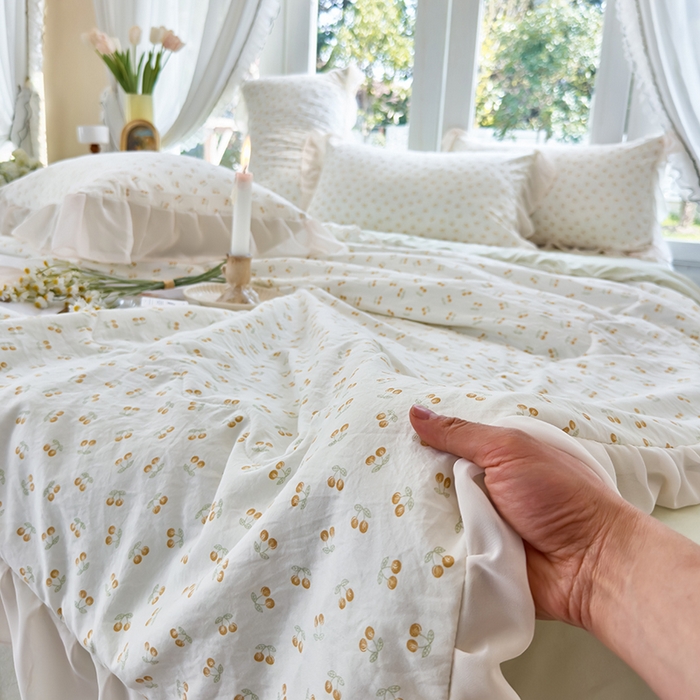 91家纺网 家纺一手货源 找家纺 梦莱斯 2025新款夏被四件套 小樱桃-黄