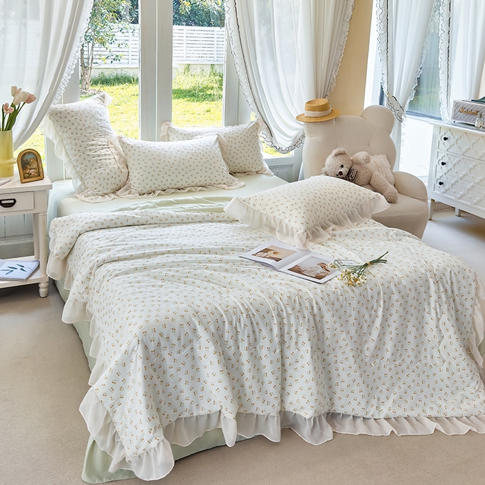 91家纺网 家纺一手货源 找家纺 梦莱斯 2025新款夏被四件套 小樱桃-黄