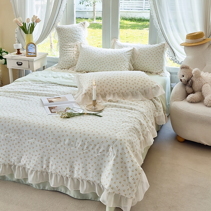 91家纺网 家纺一手货源 找家纺 梦莱斯 2025新款夏被四件套 小樱桃-黄