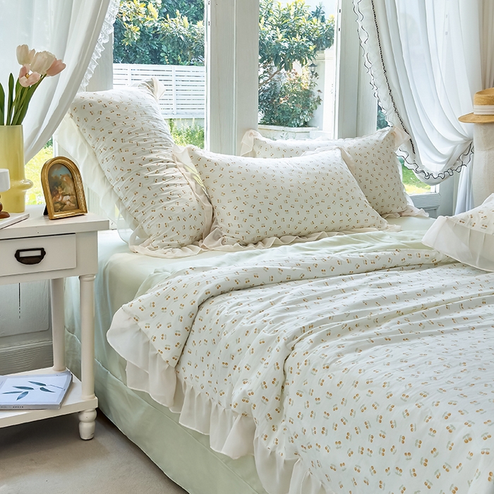 91家纺网 家纺一手货源 找家纺 梦莱斯 2025新款夏被四件套 小樱桃-黄