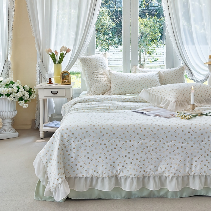 91家纺网 家纺一手货源 找家纺 梦莱斯 2025新款夏被四件套 小樱桃-黄