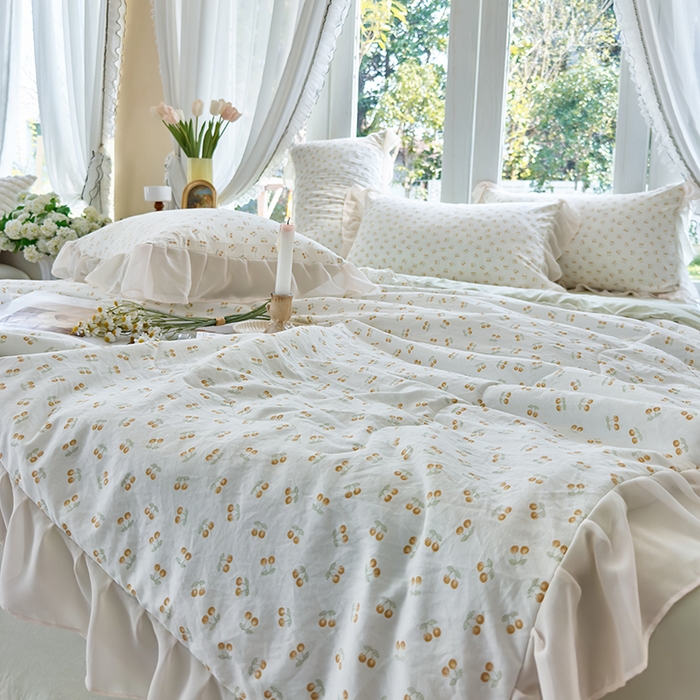 91家纺网 家纺一手货源 找家纺 梦莱斯 2025新款夏被四件套 小樱桃-黄