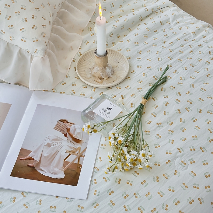 91家纺网 家纺一手货源 找家纺 梦莱斯 2025新款夏被四件套 小樱桃-黄