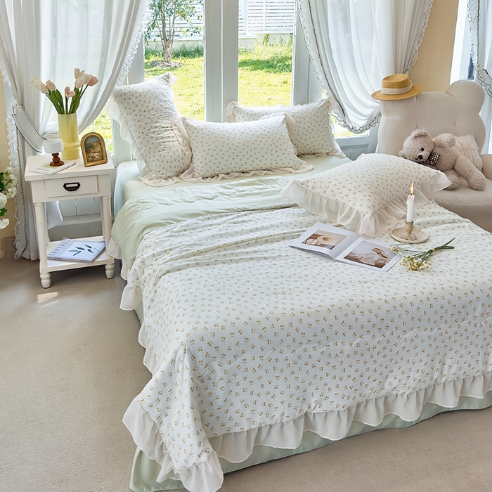 91家纺网 家纺一手货源 找家纺 梦莱斯 2025新款夏被四件套 小樱桃-黄