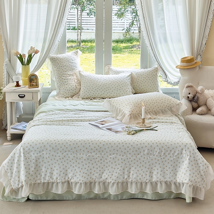 91家纺网 家纺一手货源 找家纺 梦莱斯 2025新款夏被四件套 小樱桃-黄