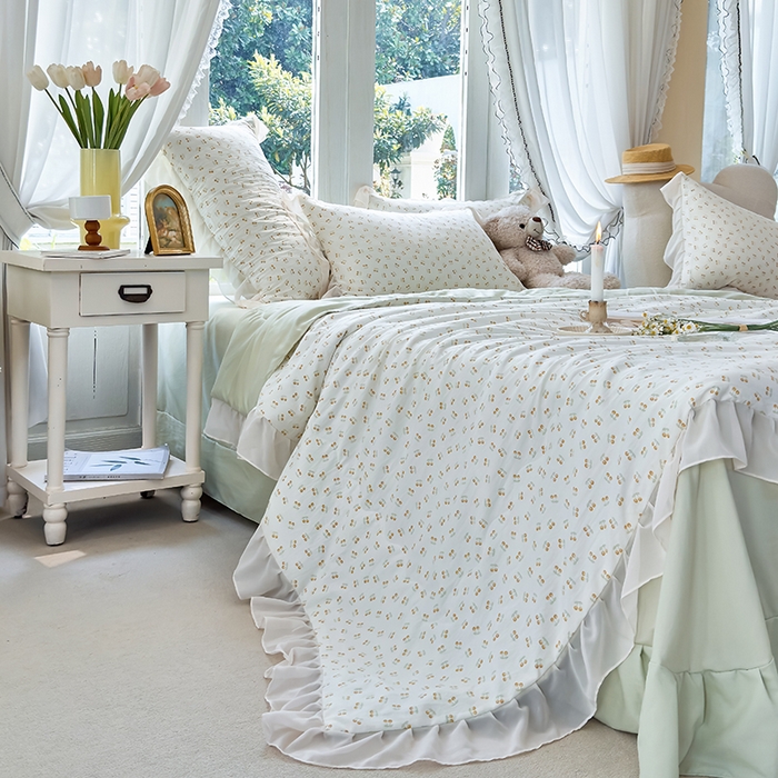 91家纺网 家纺一手货源 找家纺 梦莱斯 2025新款夏被四件套 小樱桃-黄