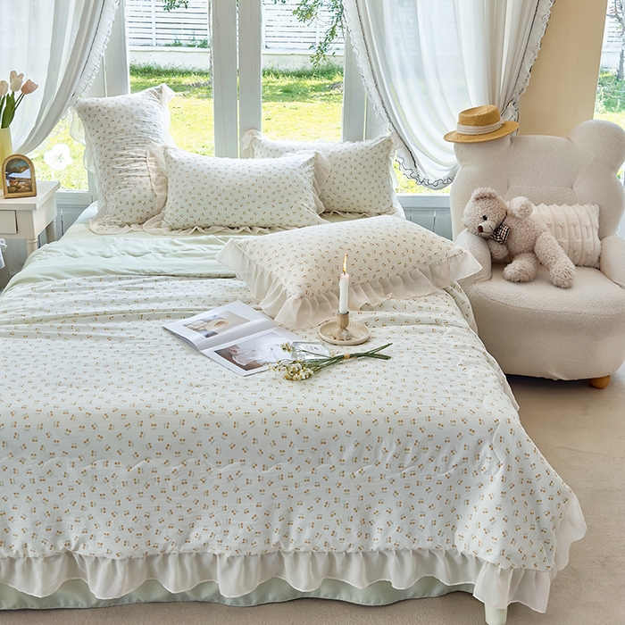 91家纺网 家纺一手货源 找家纺 梦莱斯 2025新款夏被四件套 小樱桃-黄