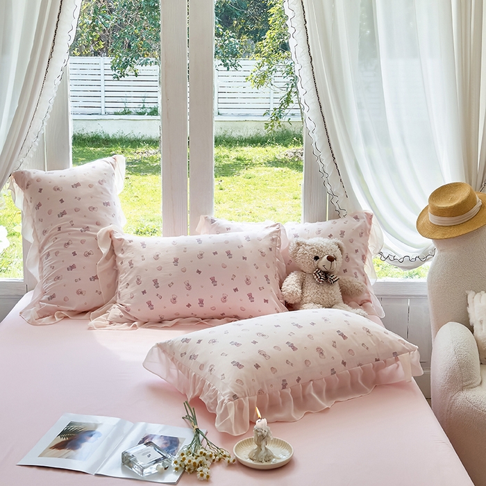 91家纺网 家纺一手货源 找家纺 梦莱斯 2025新款夏被四件套 熊宝宝-粉