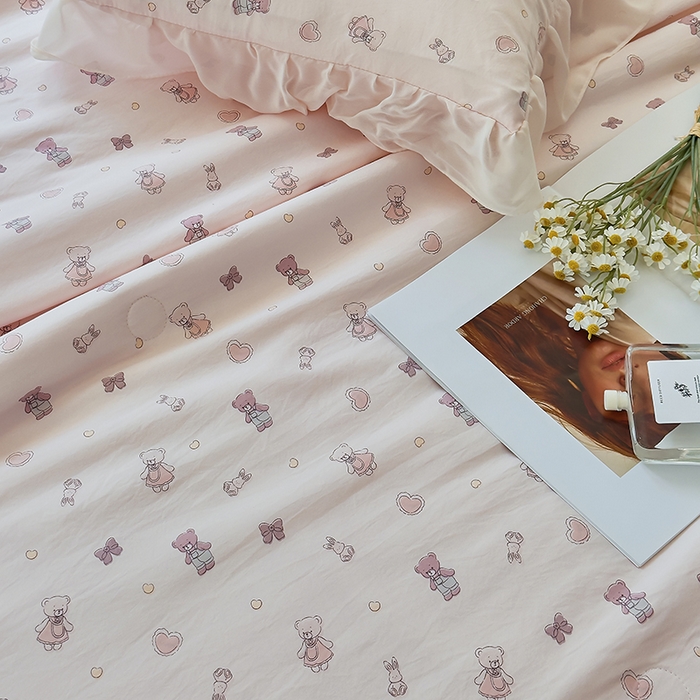 91家纺网 家纺一手货源 找家纺 梦莱斯 2025新款夏被四件套 熊宝宝-粉