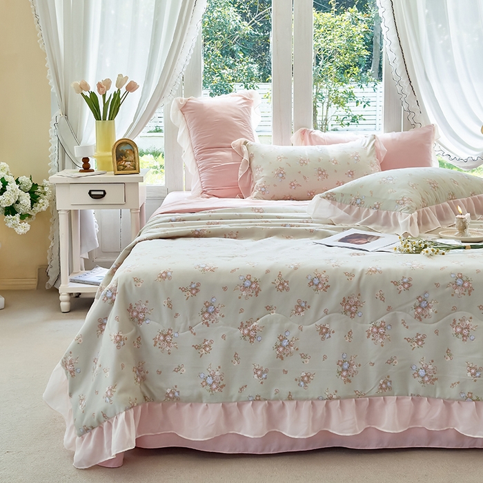 91家纺网 家纺一手货源 找家纺 梦莱斯 2025新款夏被四件套 雪松-绿