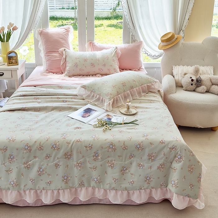 91家纺网 家纺一手货源 找家纺 梦莱斯 2025新款夏被四件套 雪松-绿