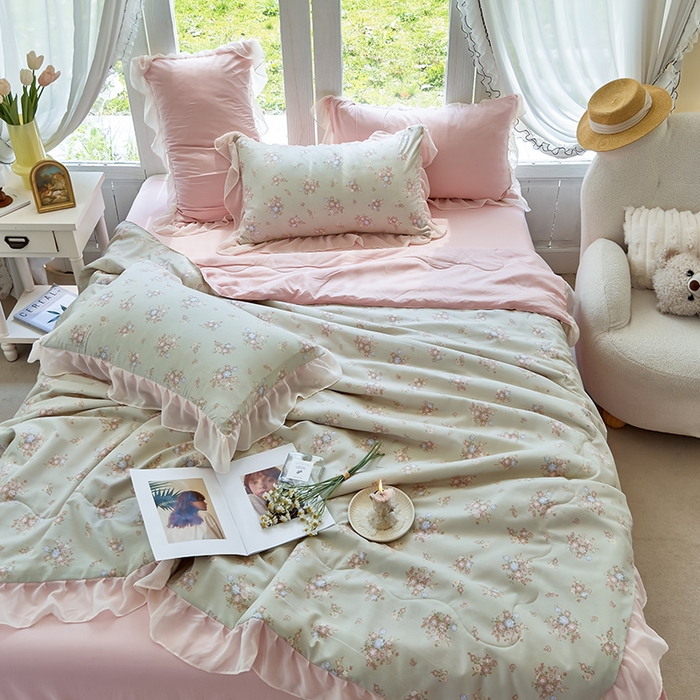 91家纺网 家纺一手货源 找家纺 梦莱斯 2025新款夏被四件套 雪松-绿