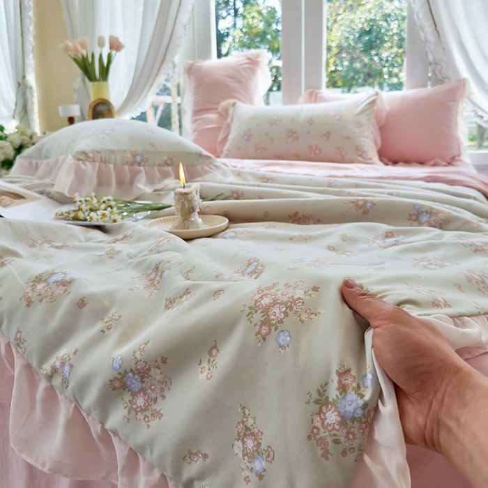 91家纺网 家纺一手货源 找家纺 梦莱斯 2025新款夏被四件套 雪松-绿