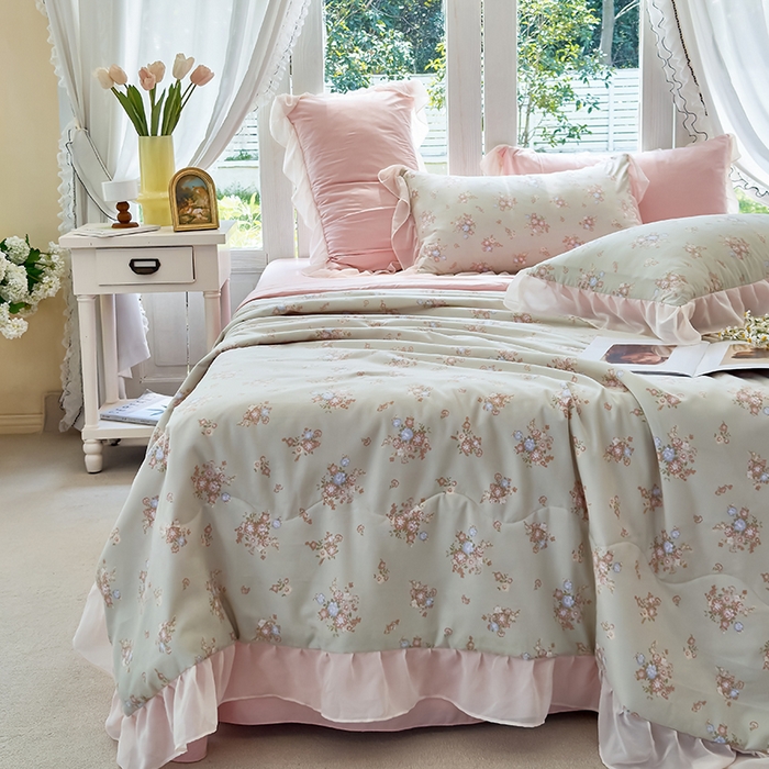 91家纺网 家纺一手货源 找家纺 梦莱斯 2025新款夏被四件套 雪松-绿