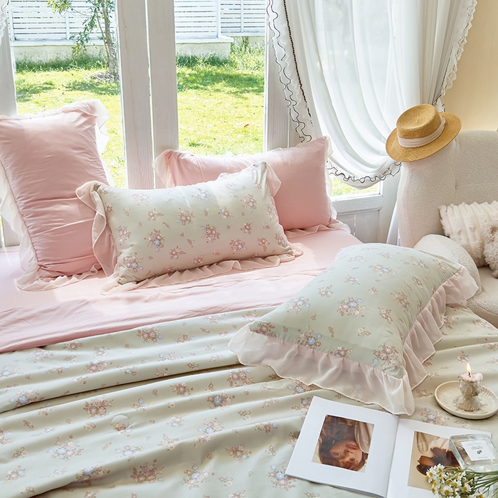 91家纺网 家纺一手货源 找家纺 梦莱斯 2025新款夏被四件套 雪松-绿