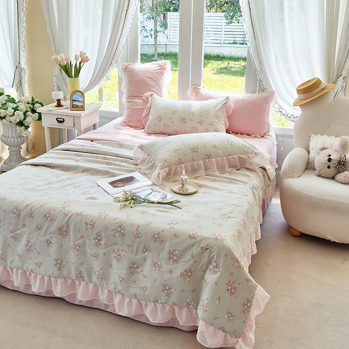 91家纺网 家纺一手货源 找家纺 梦莱斯 2025新款夏被四件套 雪松-绿