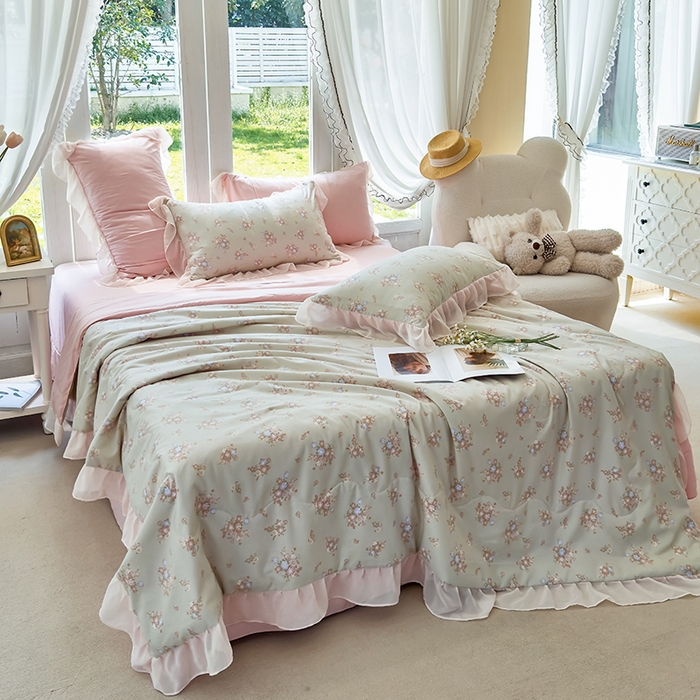 91家纺网 家纺一手货源 找家纺 梦莱斯 2025新款夏被四件套 雪松-绿