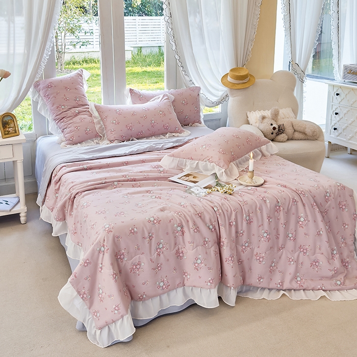 91家纺网 家纺一手货源 找家纺 梦莱斯 2025新款夏被四件套 雪松豆沙