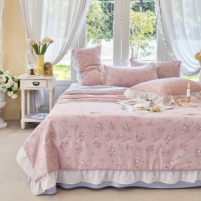 91家纺网 家纺一手货源 找家纺 梦莱斯 2025新款夏被四件套 雪松豆沙