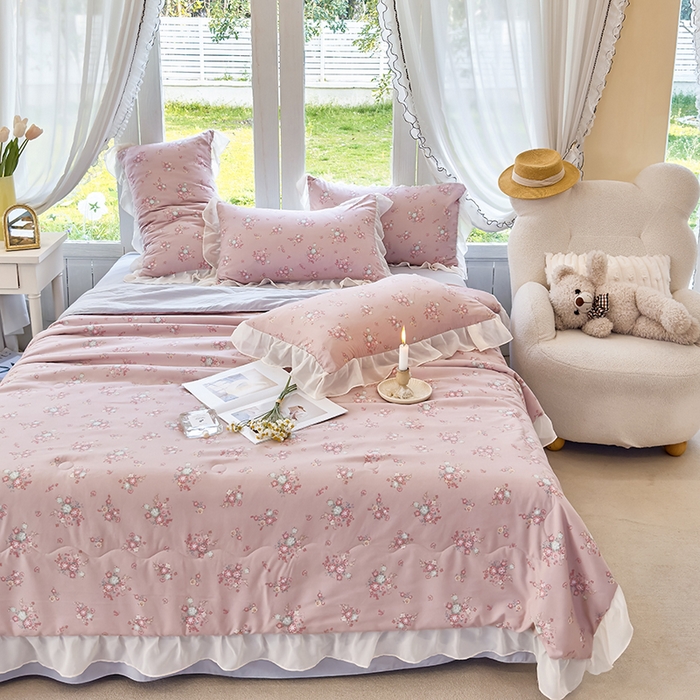 91家纺网 家纺一手货源 找家纺 梦莱斯 2025新款夏被四件套 雪松豆沙