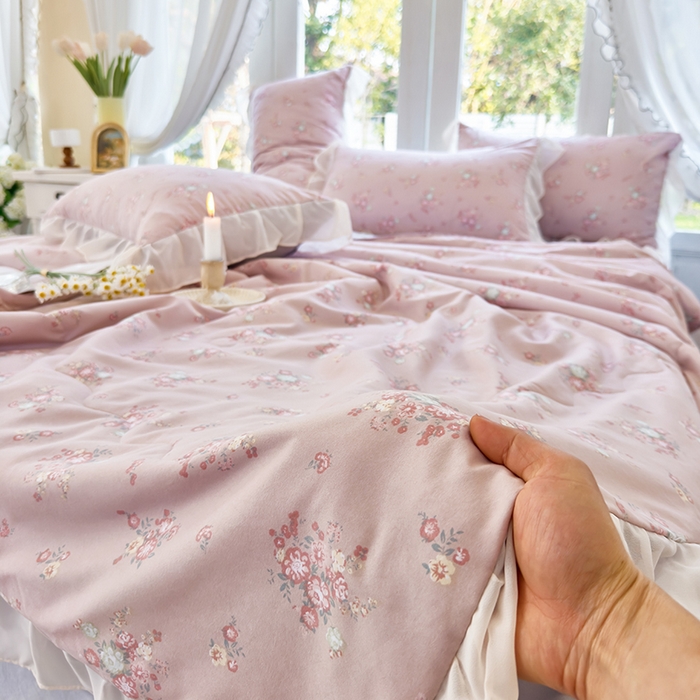 91家纺网 家纺一手货源 找家纺 梦莱斯 2025新款夏被四件套 雪松豆沙