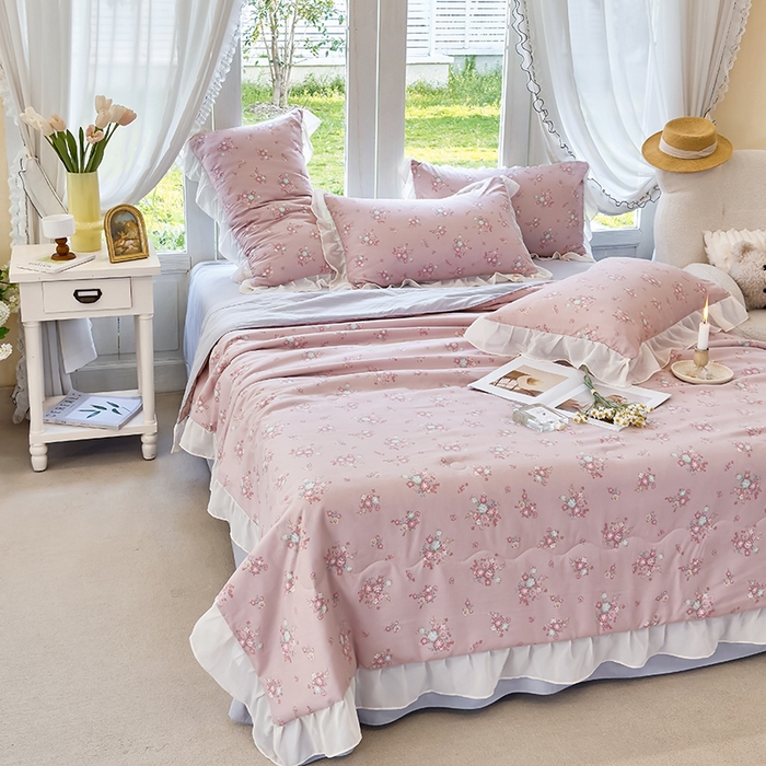 91家纺网 家纺一手货源 找家纺 梦莱斯 2025新款夏被四件套 雪松豆沙