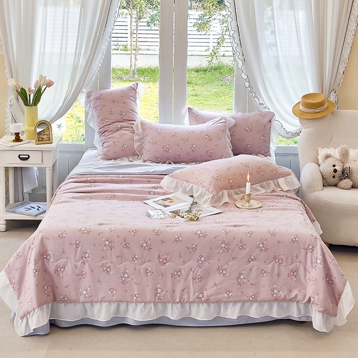 91家纺网 家纺一手货源 找家纺 梦莱斯 2025新款夏被四件套 雪松豆沙