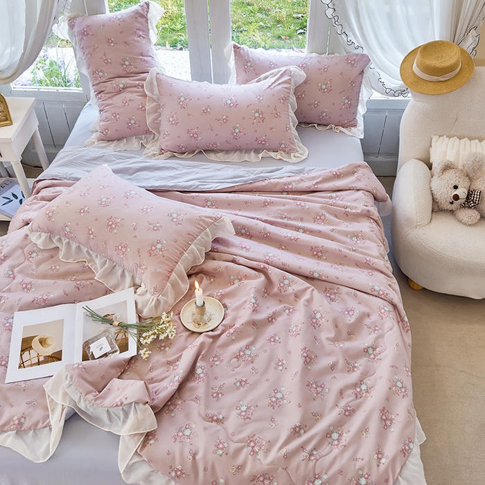 91家纺网 家纺一手货源 找家纺 梦莱斯 2025新款夏被四件套 雪松豆沙