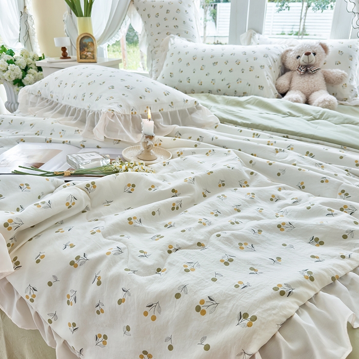 91家纺网 家纺一手货源 找家纺 梦莱斯 2025新款夏被四件套 樱草-绿