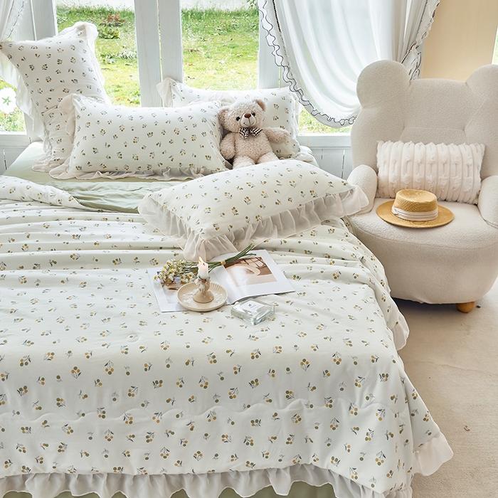 91家纺网 家纺一手货源 找家纺 梦莱斯 2025新款夏被四件套 樱草-绿