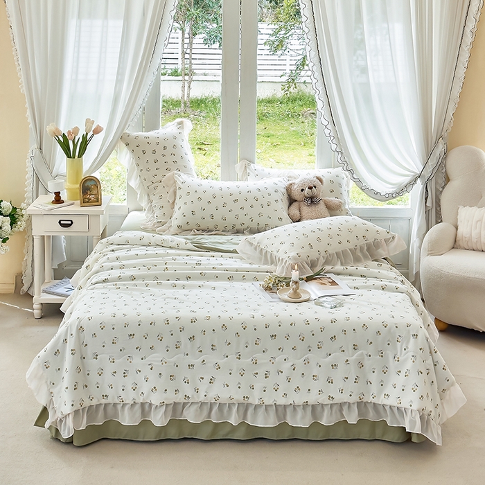 91家纺网 家纺一手货源 找家纺 梦莱斯 2025新款夏被四件套 樱草-绿