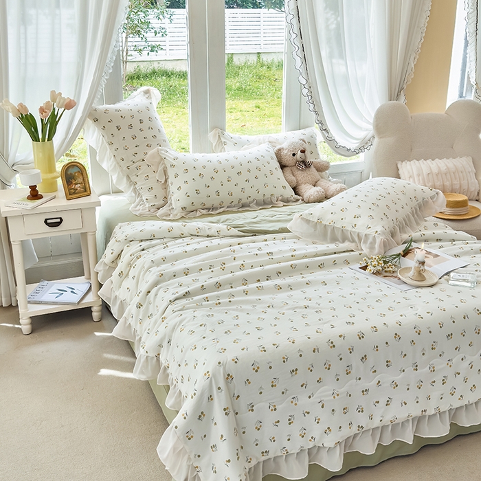 91家纺网 家纺一手货源 找家纺 梦莱斯 2025新款夏被四件套 樱草-绿