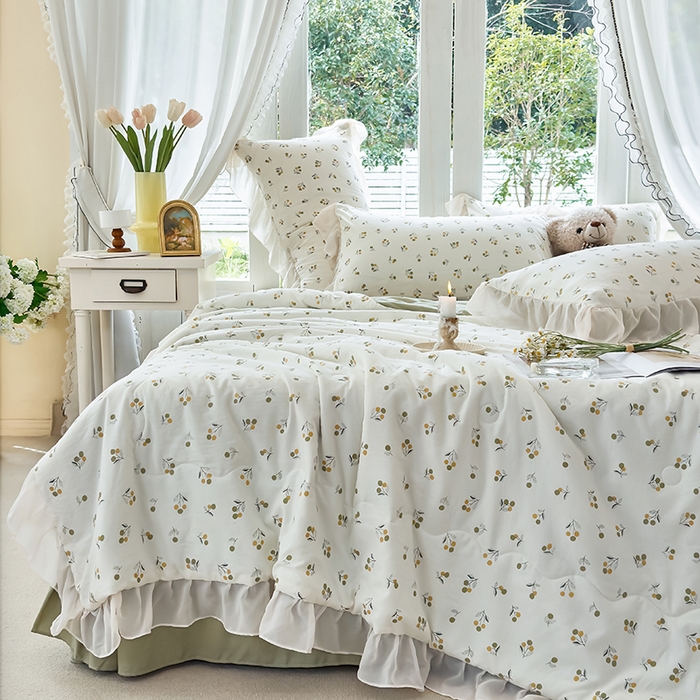 91家纺网 家纺一手货源 找家纺 梦莱斯 2025新款夏被四件套 樱草-绿