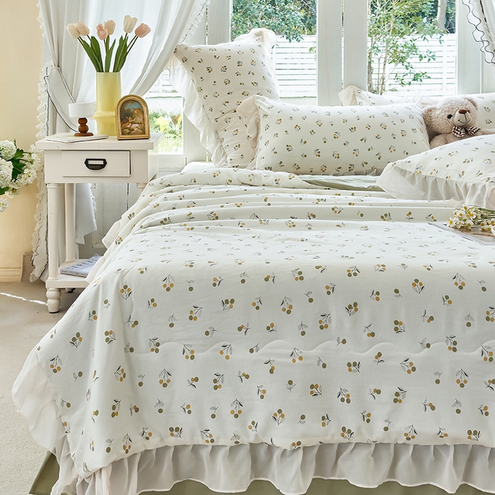 91家纺网 家纺一手货源 找家纺 梦莱斯 2025新款夏被四件套 樱草-绿