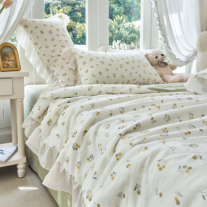 91家纺网 家纺一手货源 找家纺 梦莱斯 2025新款夏被四件套 樱草-绿