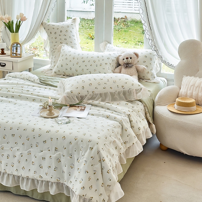 91家纺网 家纺一手货源 找家纺 梦莱斯 2025新款夏被四件套 樱草-绿