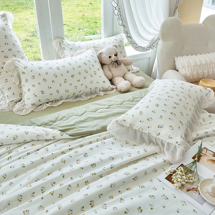 91家纺网 家纺一手货源 找家纺 梦莱斯 2025新款夏被四件套 樱草-绿