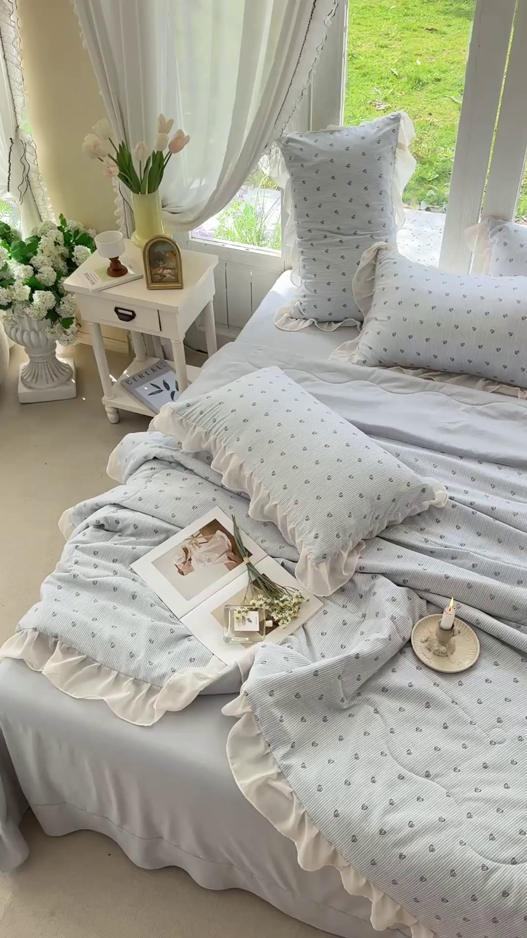 91家纺网 家纺一手货源 找家纺 梦莱斯 2025新款夏被四件套 格子爱心-绿