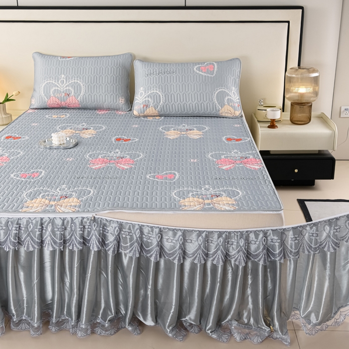 牵依 2025新款胶质可拆卸床裙凉席席子 爱心蝴蝶结