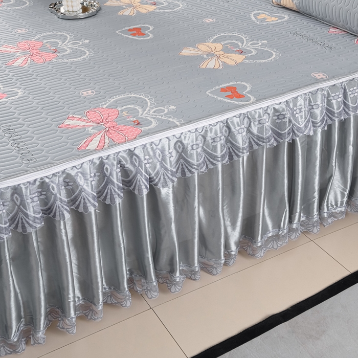 91家纺网 家纺一手货源 找家纺 牵依 2025新款胶质可拆卸床裙凉席席子 爱心蝴蝶结