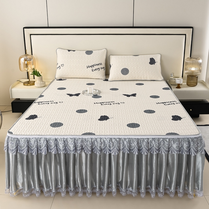 91家纺网 家纺一手货源 找家纺 牵依 2025新款胶质可拆卸床裙凉席席子 蝴蝶飞舞