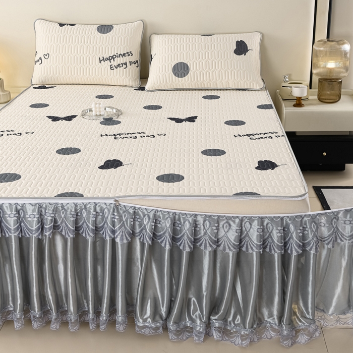 91家纺网 家纺一手货源 找家纺 牵依 2025新款胶质可拆卸床裙凉席席子 蝴蝶飞舞