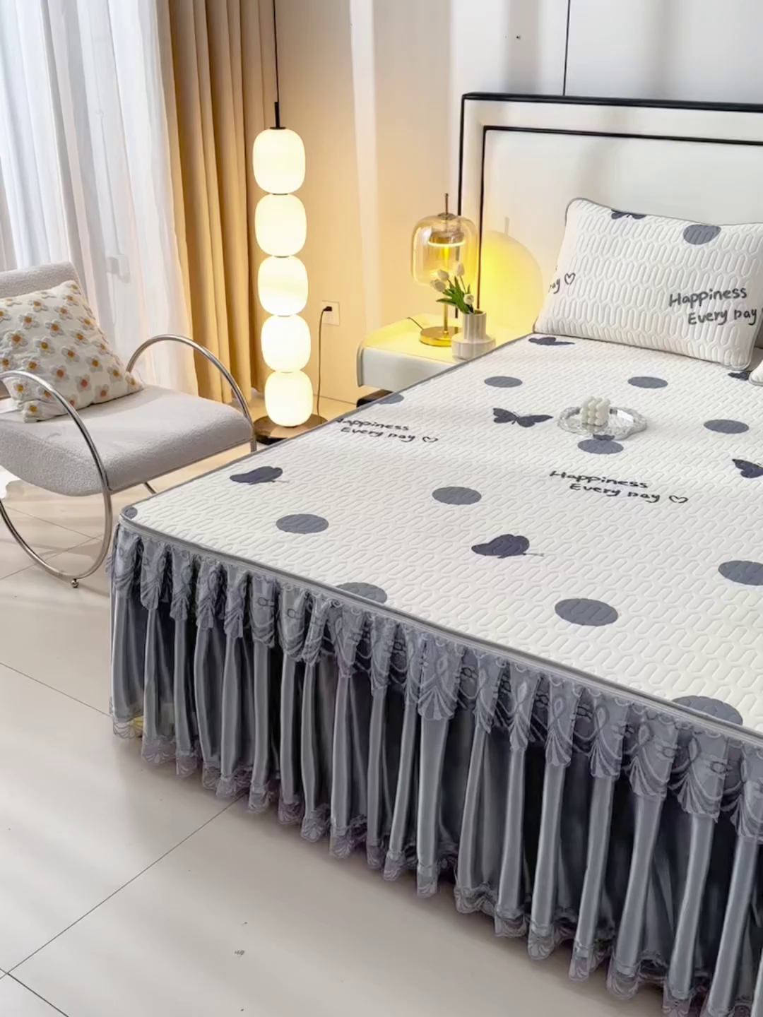 91家纺网 家纺一手货源 找家纺 牵依 2025新款胶质可拆卸床裙凉席席子 蝴蝶飞舞