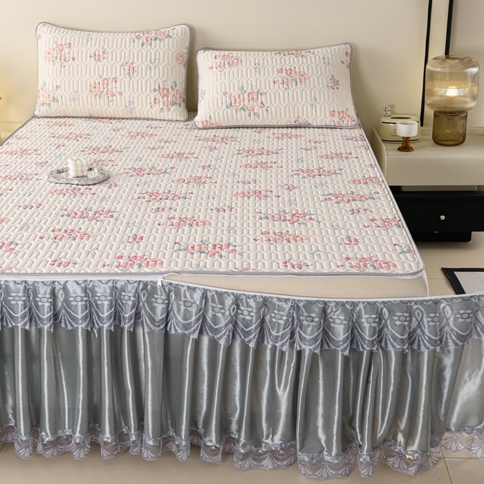 牵依 2025新款胶质可拆卸床裙凉席席子 花季