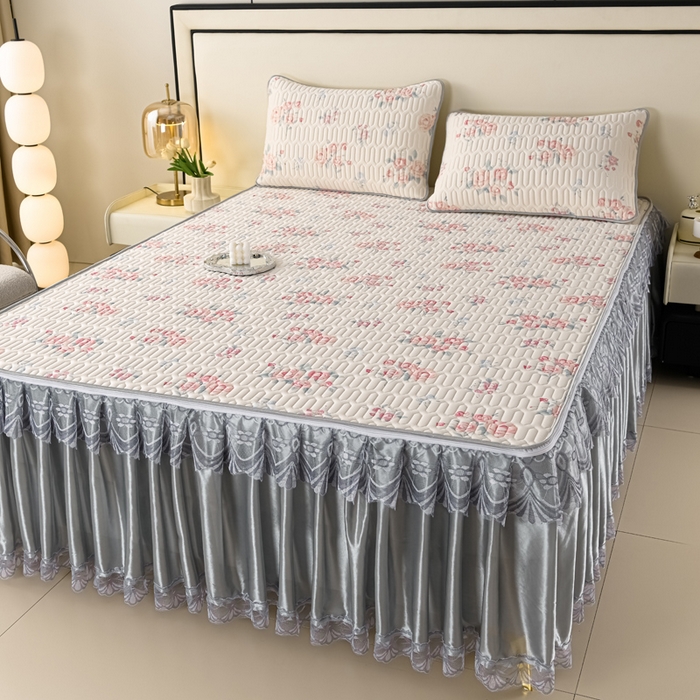 91家纺网 家纺一手货源 找家纺 牵依 2025新款胶质可拆卸床裙凉席席子 花季