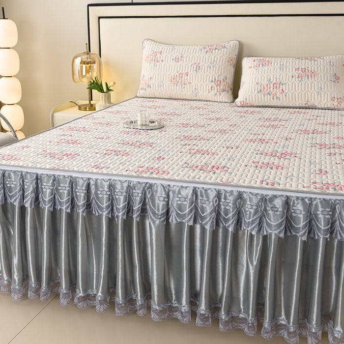 91家纺网 家纺一手货源 找家纺 牵依 2025新款胶质可拆卸床裙凉席席子 花季