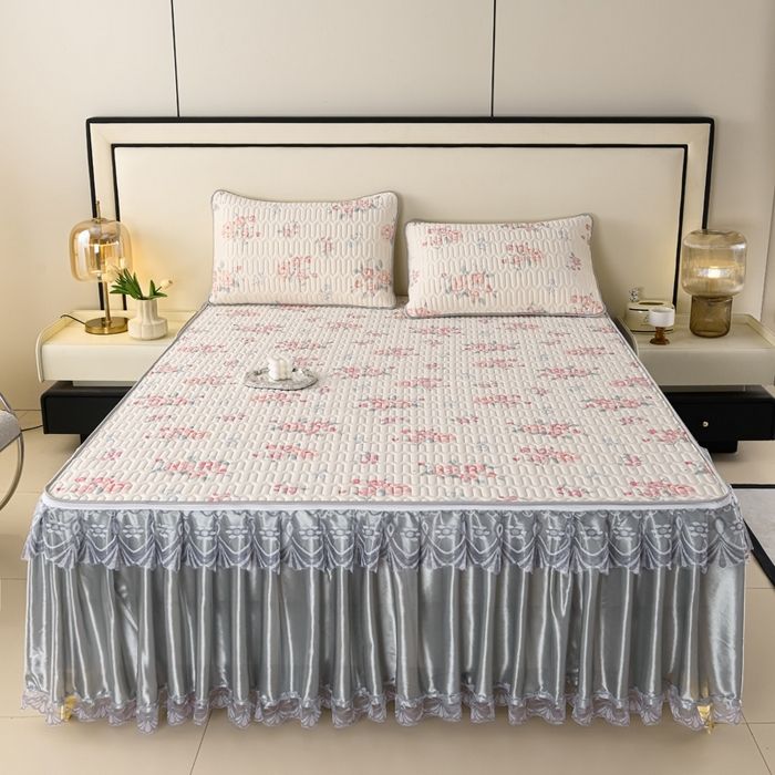 91家纺网 家纺一手货源 找家纺 牵依 2025新款胶质可拆卸床裙凉席席子 花季