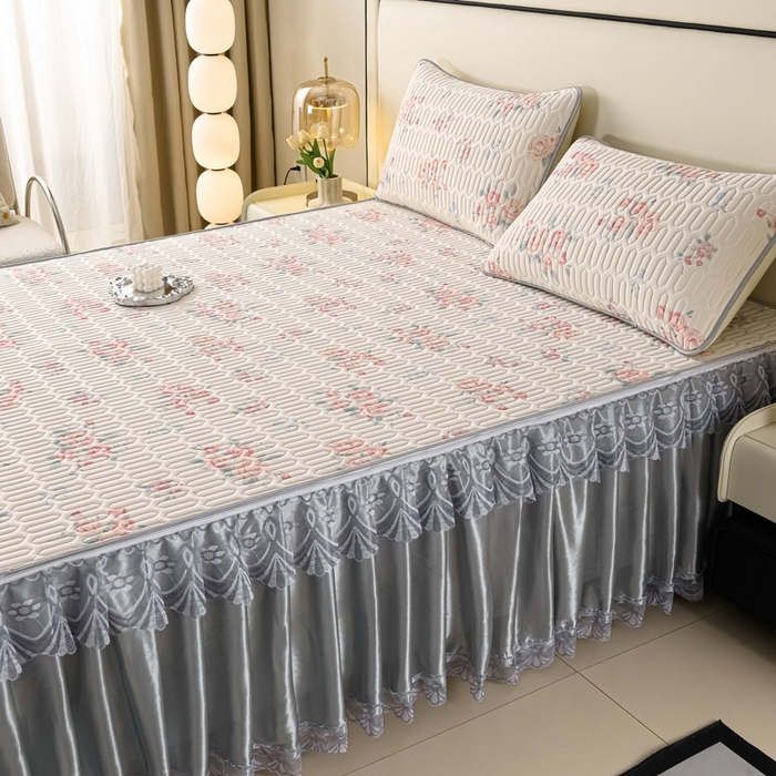 91家纺网 家纺一手货源 找家纺 牵依 2025新款胶质可拆卸床裙凉席席子 花季