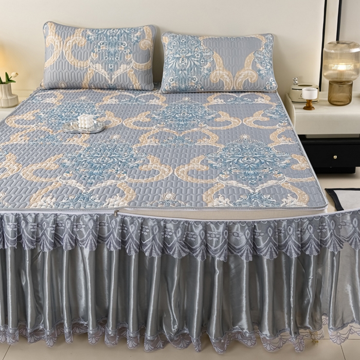 91家纺网 家纺一手货源 找家纺 牵依 2025新款胶质可拆卸床裙凉席席子 克拉恋人