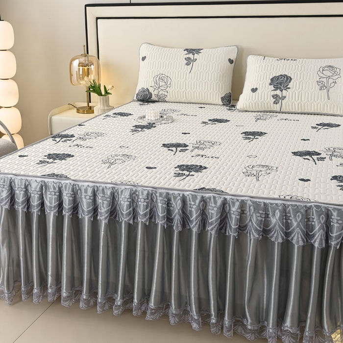 91家纺网 家纺一手货源 找家纺 牵依 2025新款胶质可拆卸床裙凉席席子 玫瑰